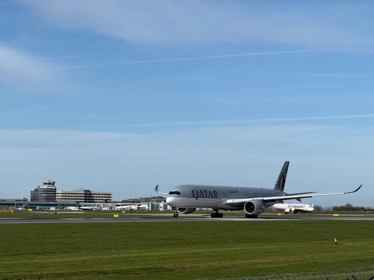 Qatar Airways at Manchester Airport.