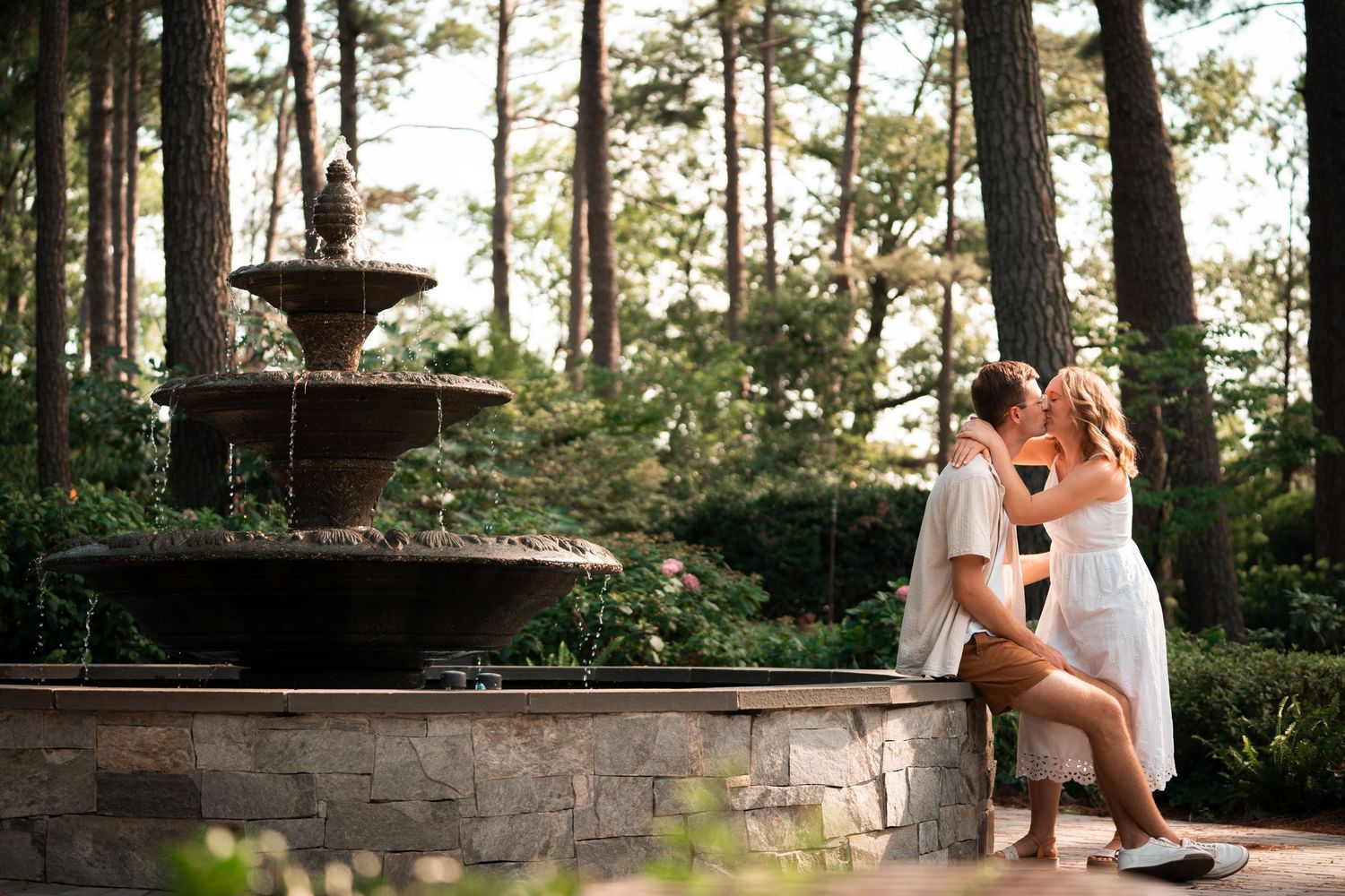 WRAL Gardens engagement photo captured by photographer Tina Telep Media in the summer of 2026.