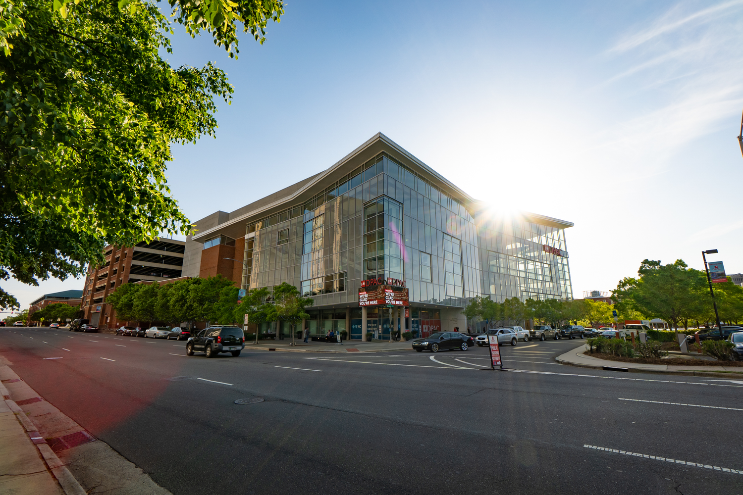 The exterior of the Durham Performing Arts Center captured by photographer Tina Telep as a part of the production company Tina Telep Media.
