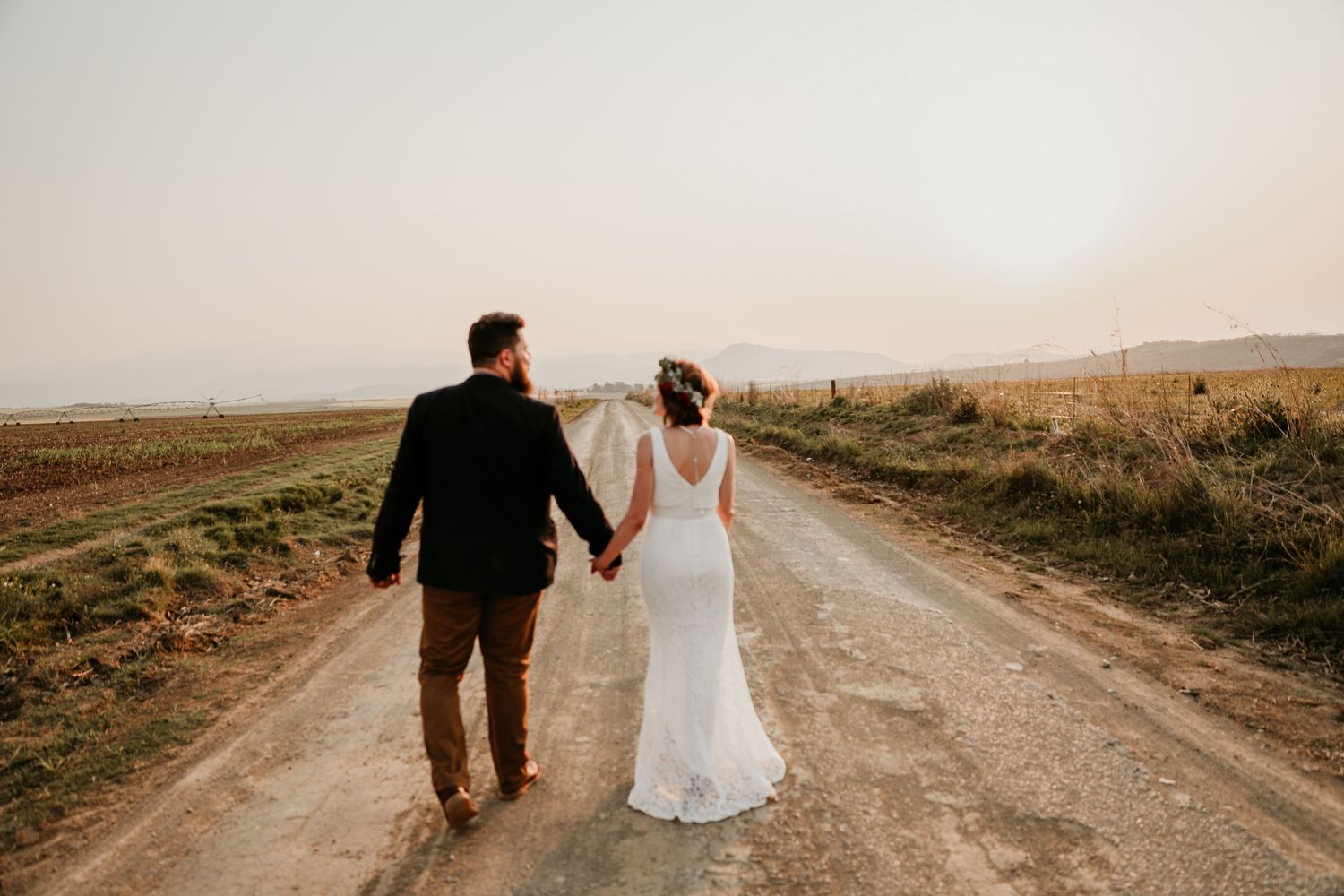 Elegant wedding couple portrait at sunset in Natal