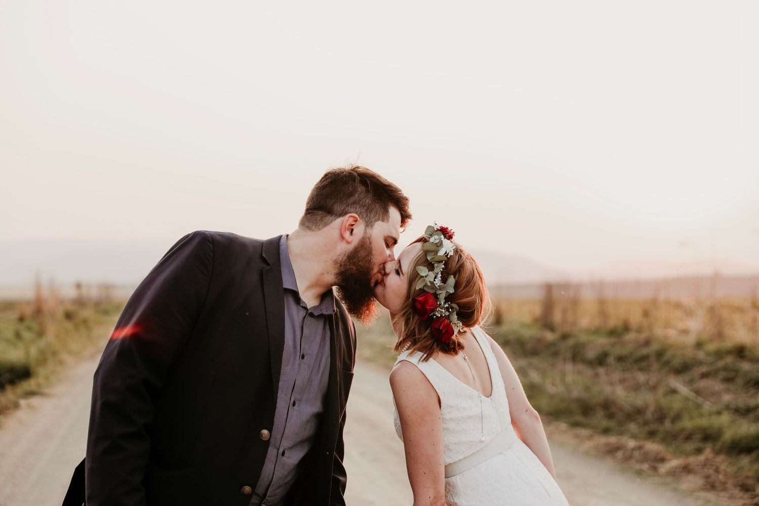 Elegant wedding couple portrait at sunset in Natal