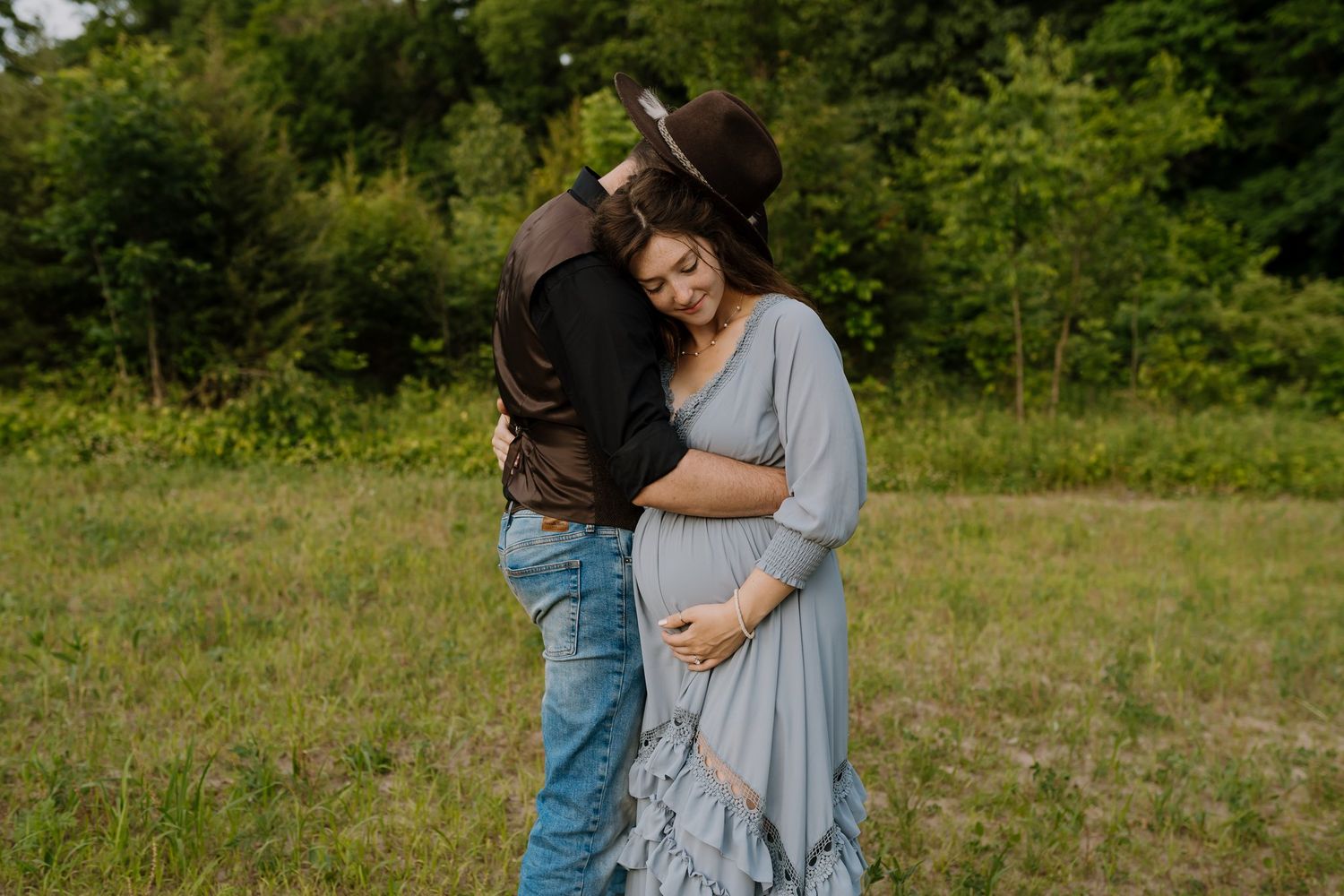 Husband and wife embrace