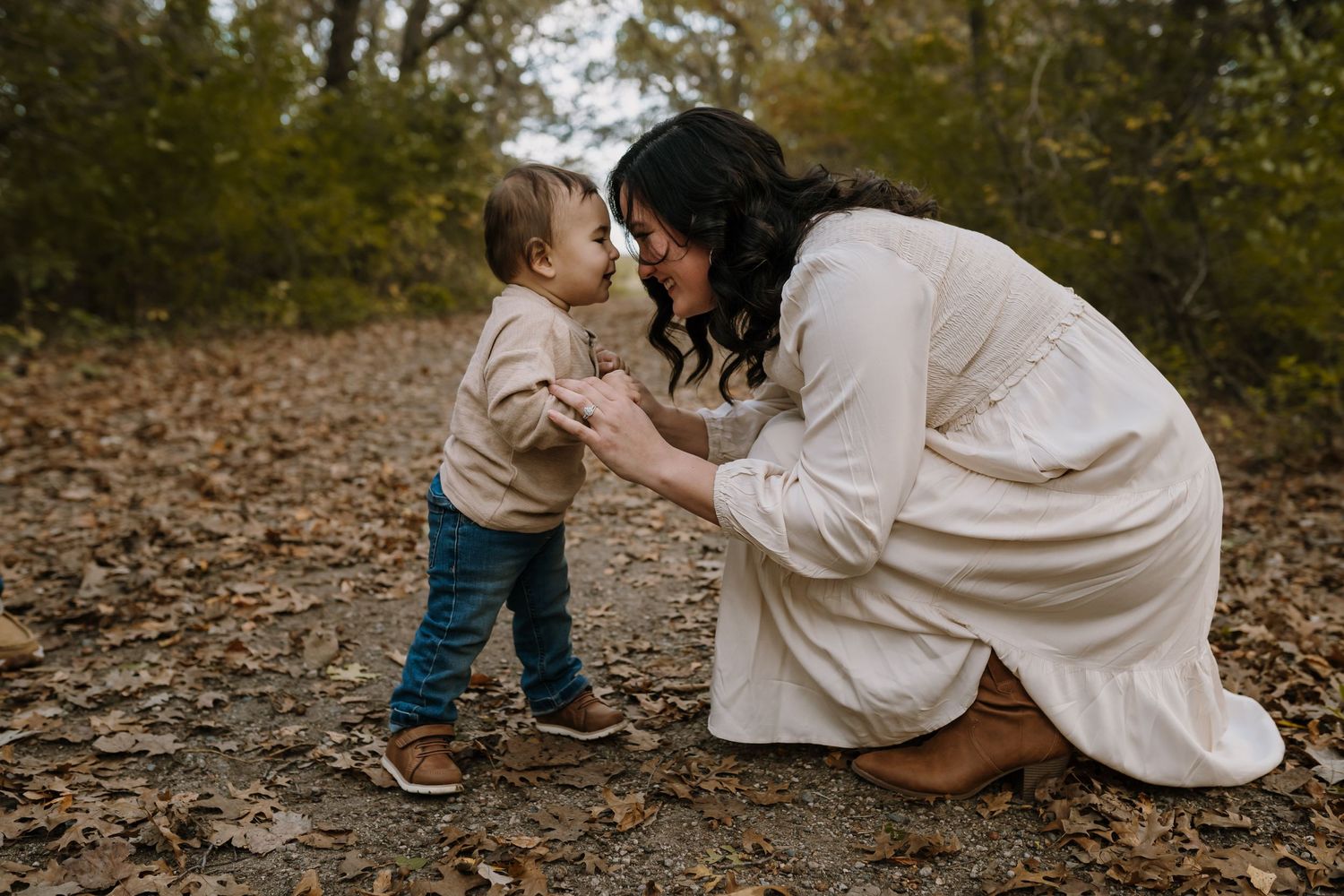 mom and son playing