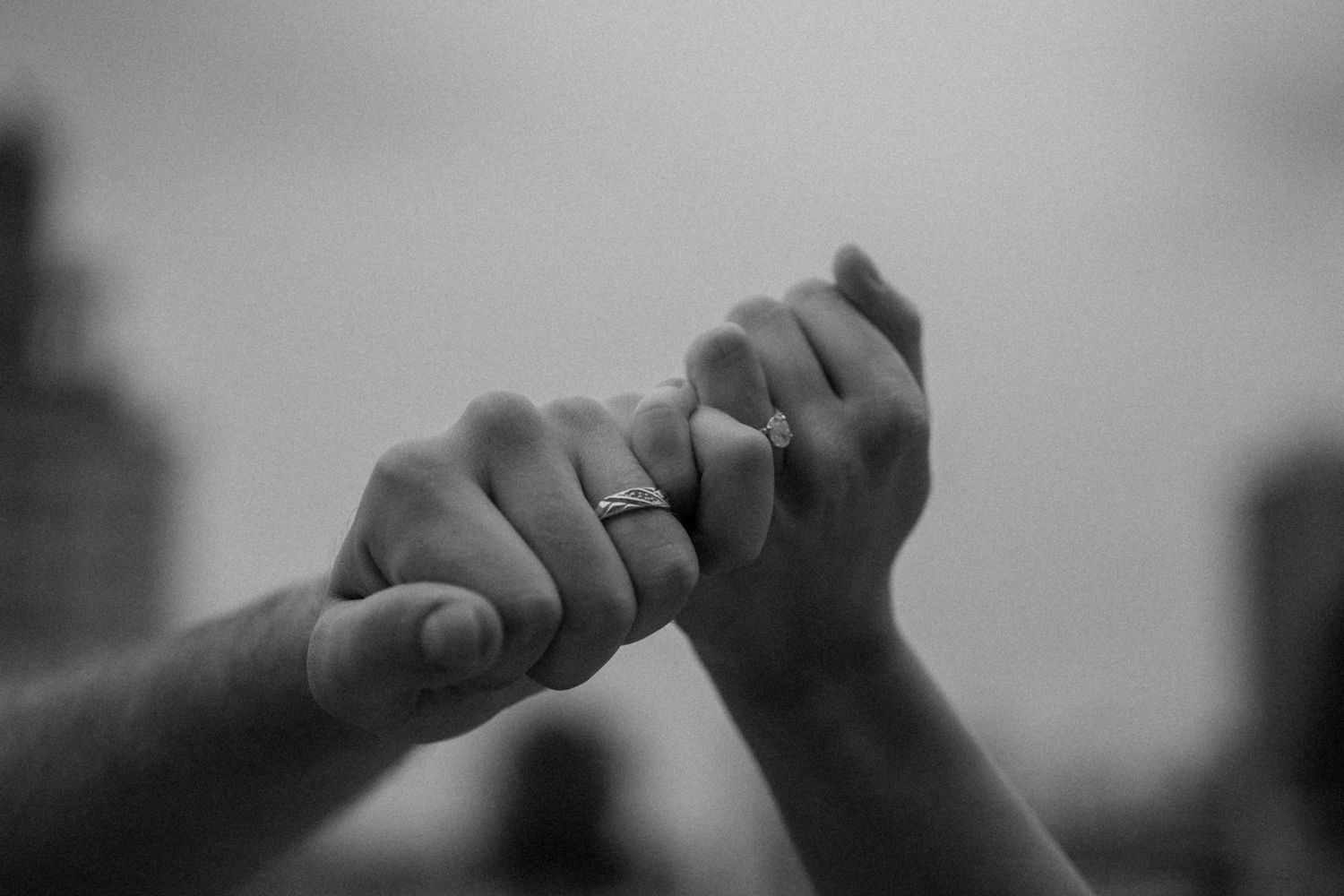 Daphne and Chase's Wedding ring details - black and white - pinky promise - engagement shoot - Cedar Rapids Iowa Photographer