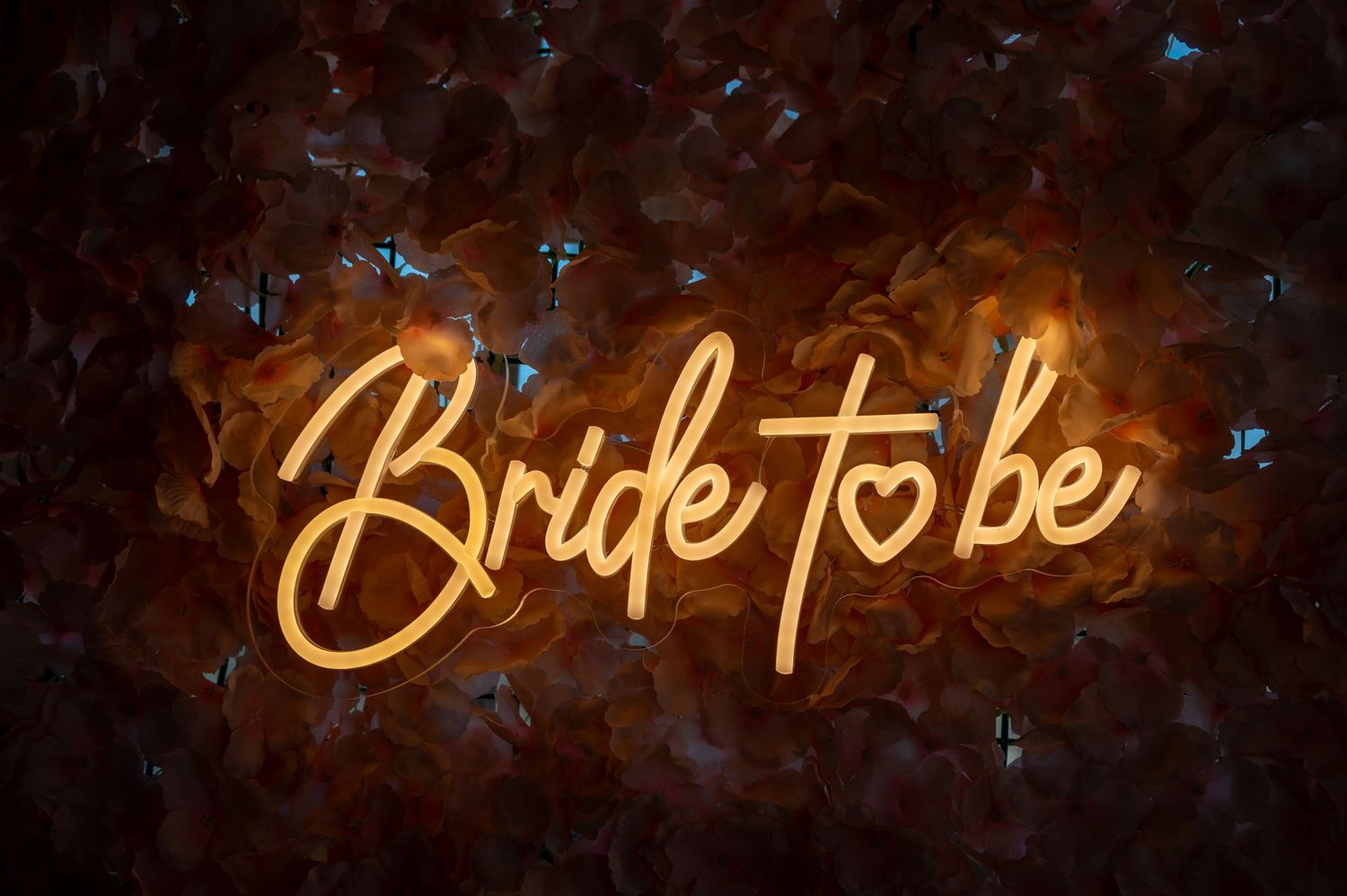 Illuminated neon signs with cursive text glowing warmly in a dark setting.