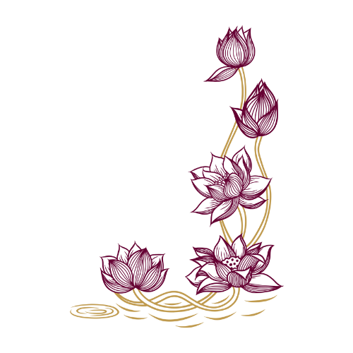 Pink lotus flower border design with gold accents arranged in an elegant pattern.