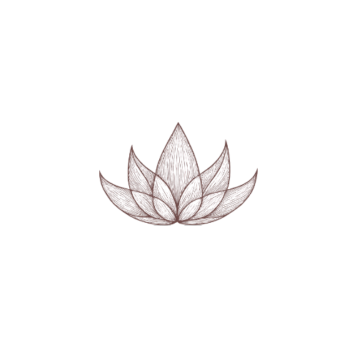 Simple line drawing of three lotus flowers in a minimalist brown style.