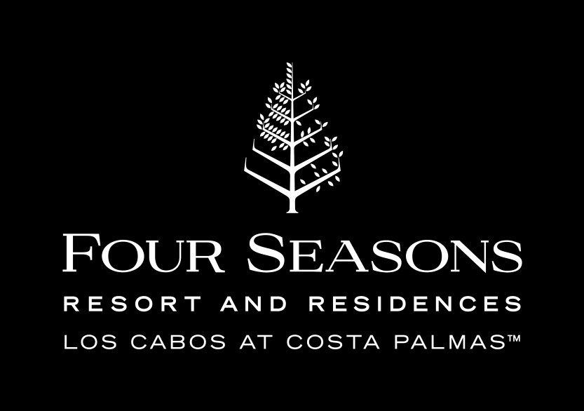 Minimalist Four Seasons Los Cabos logo with tree symbol in white on black.
