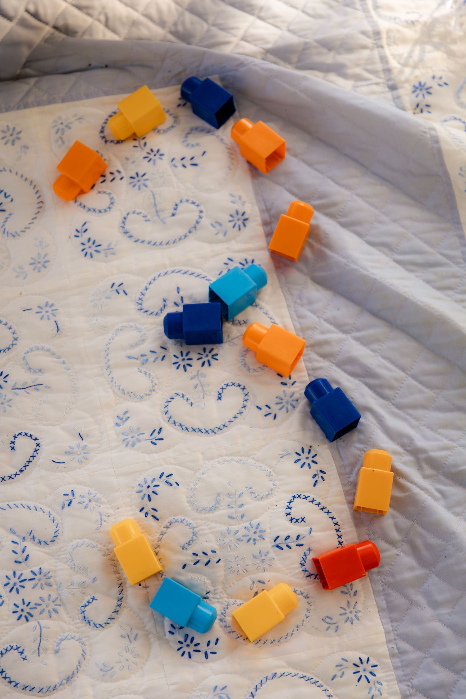 Number three made with blocks on quilt
