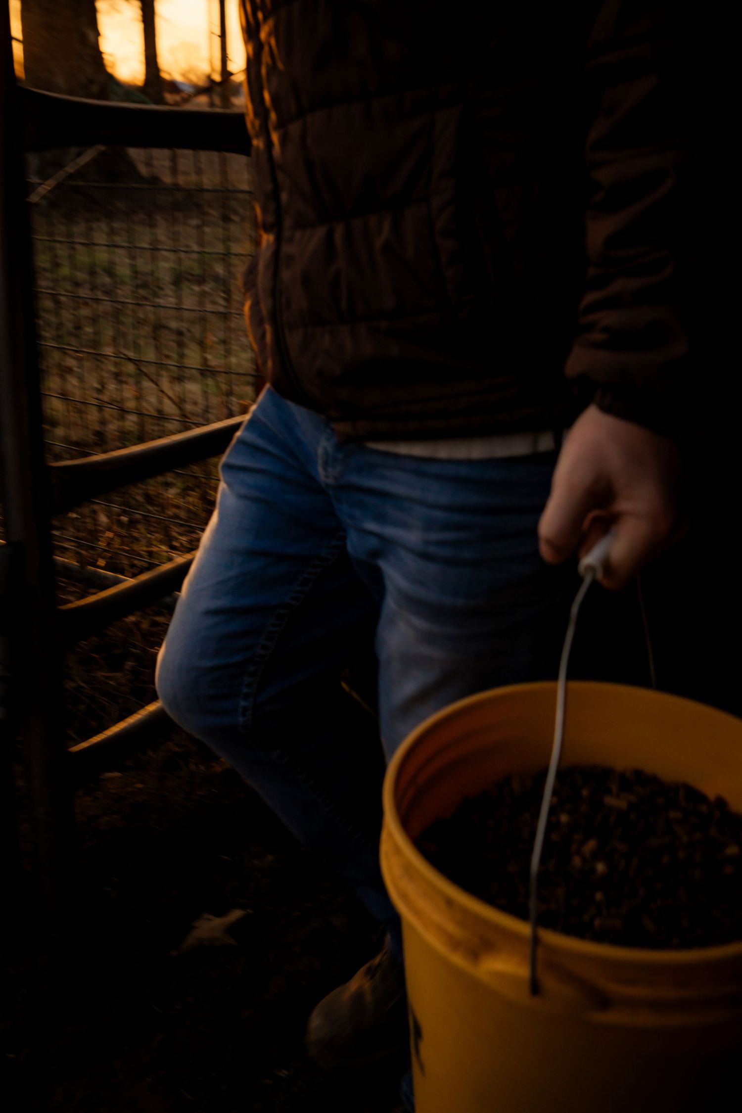 Man holding feed bucket