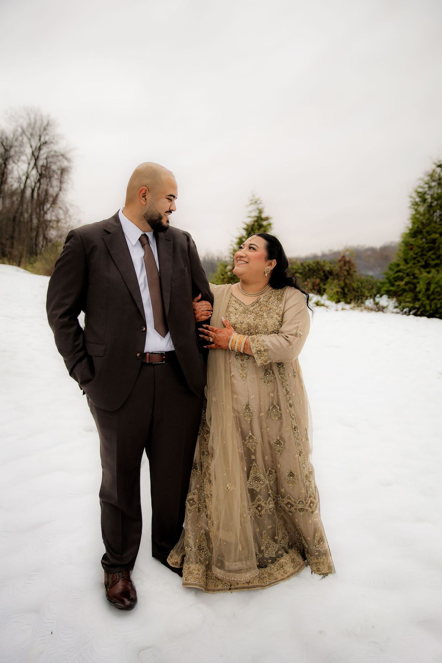 Bride and Groom looking at each other and smiling