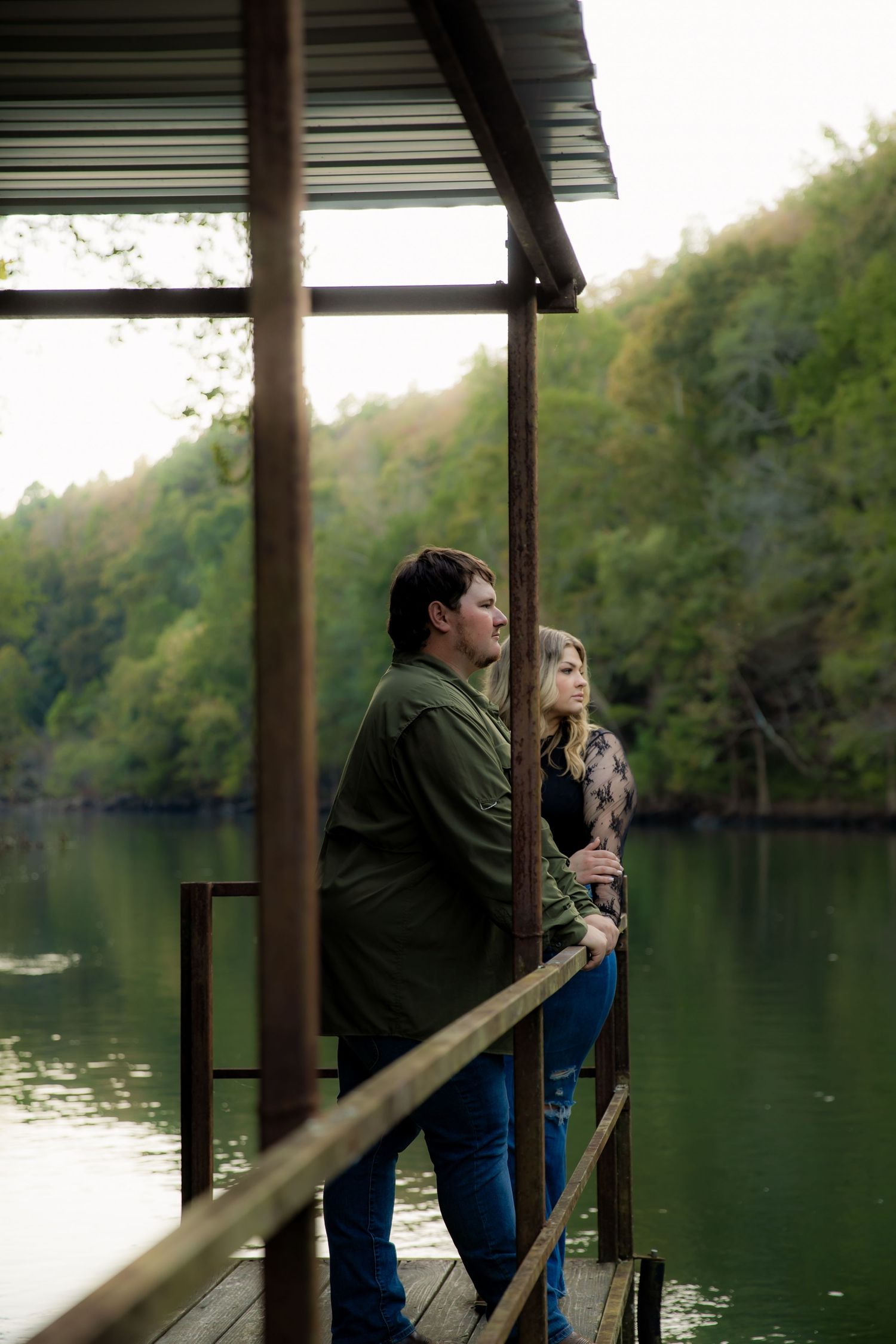 Couple looking out over river