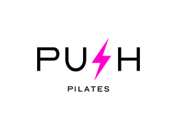 Pink and black fitness studio logo designs. Push Pilates.