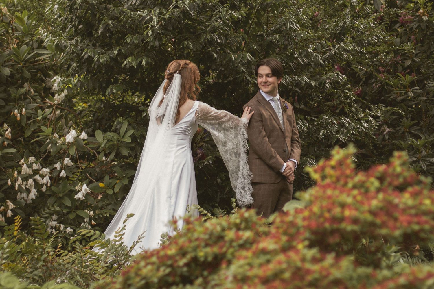 Cinematic Photo of about to be married couple's first look in Seattle, Washington