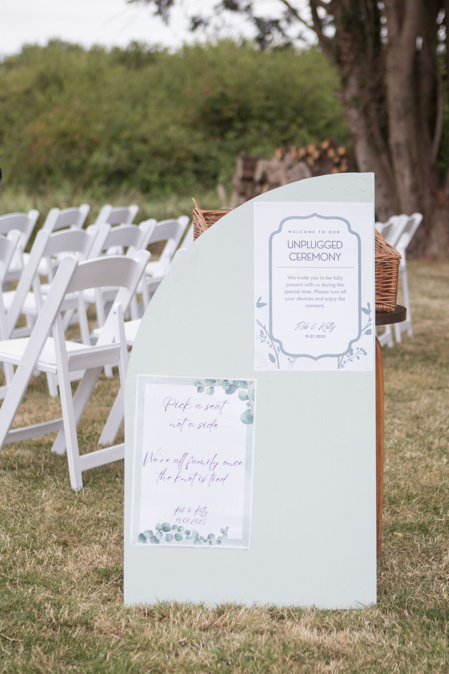 Ceremony welcome sign for couple's outdoor ceremony