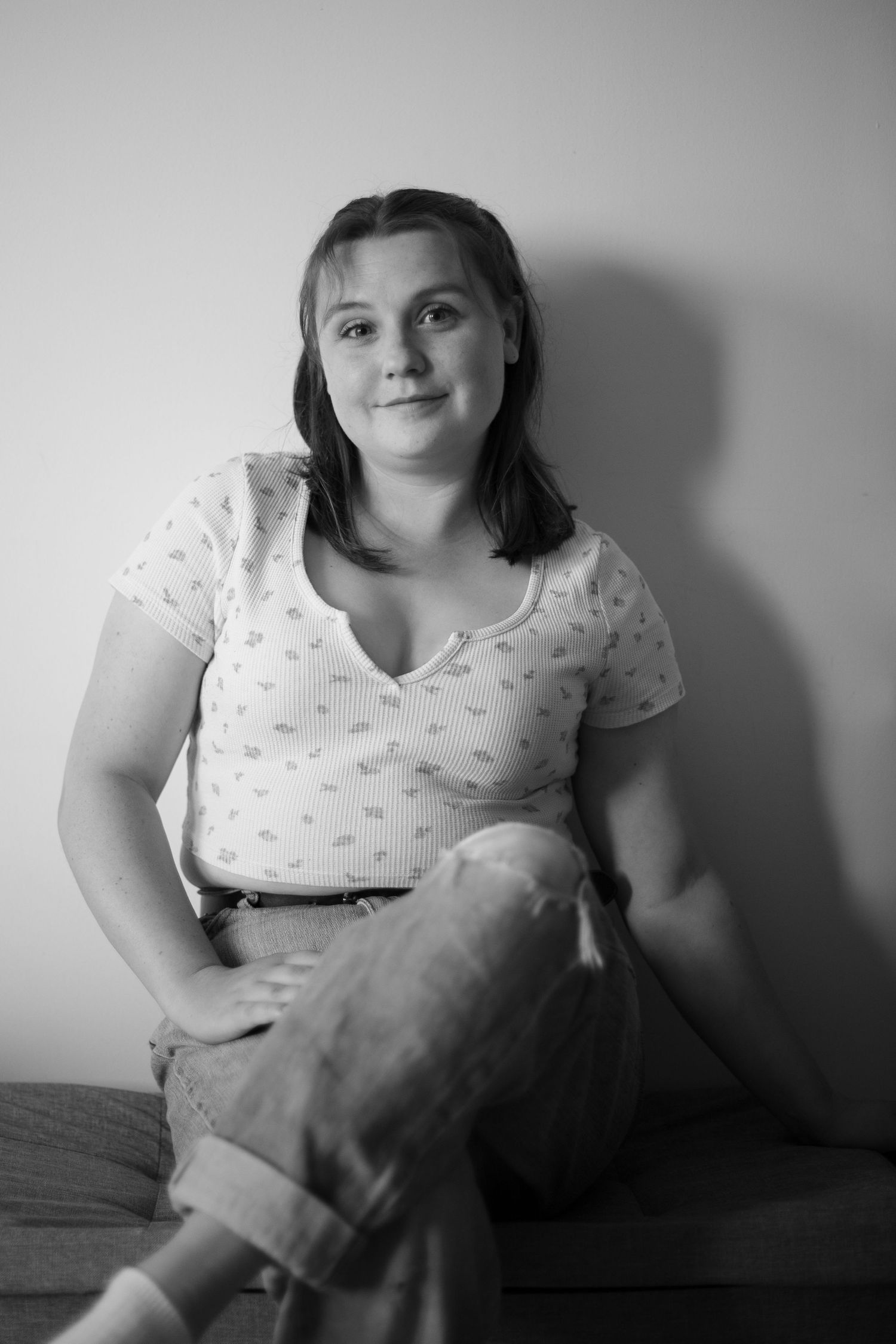 Rebecca Vallard Photography poses for a black and white portrait
