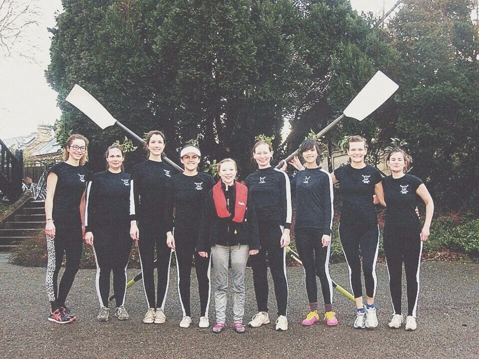 Group photo sequence showing people lined up wearing matching black outfits outdoors.