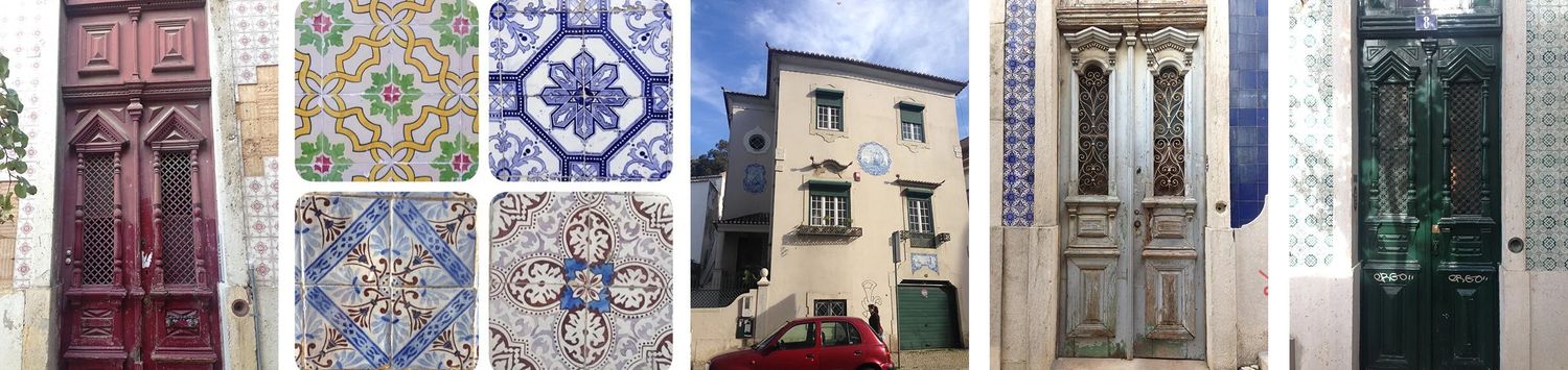 Collection of ornate doorways and architectural details from Portuguese buildings.