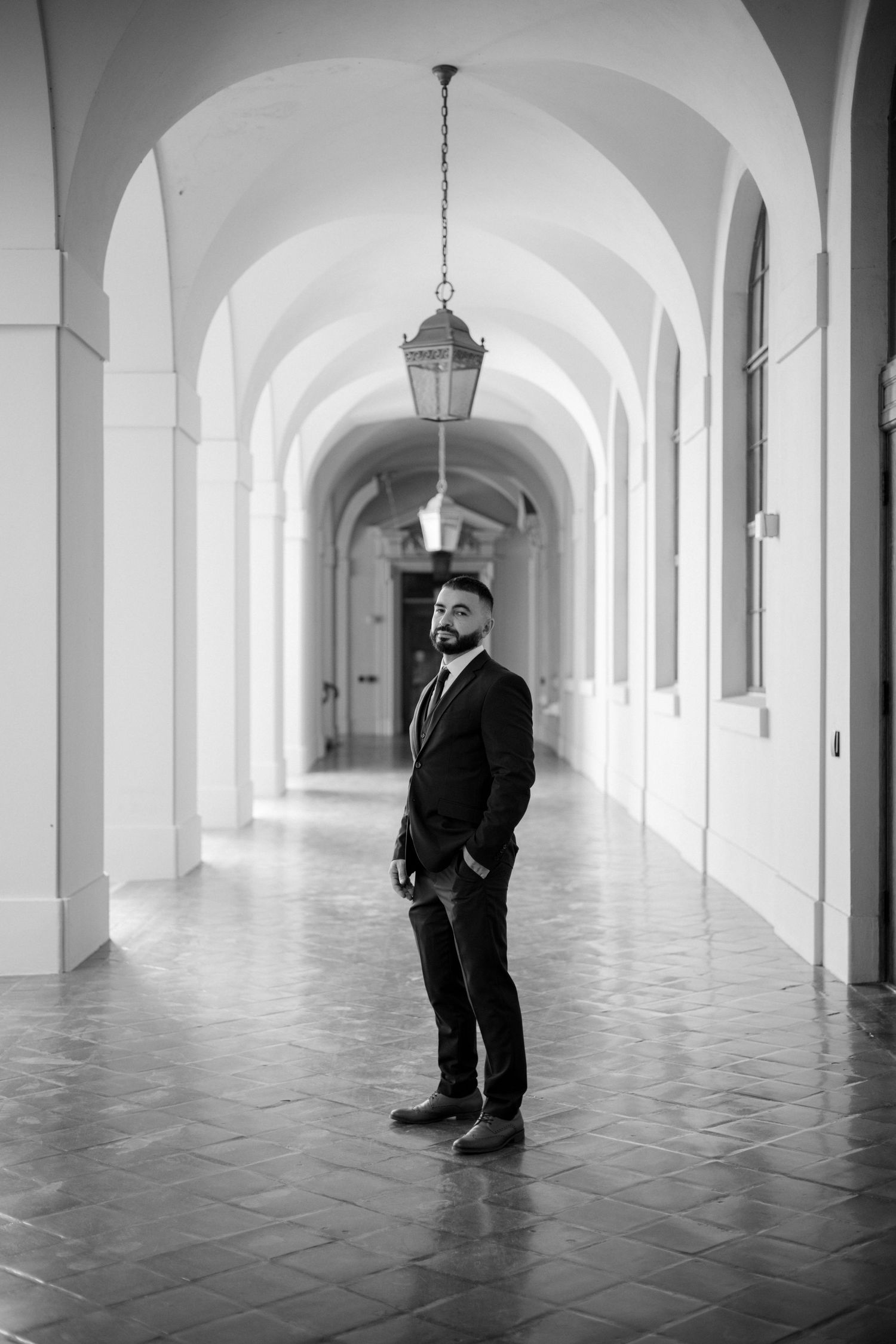 Bride and groom portraits with cinematic tones, photographed in Los Angeles.
