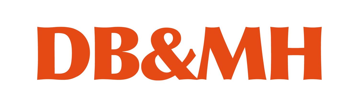 DB&MH logo displayed in bold orange letters on a white background.