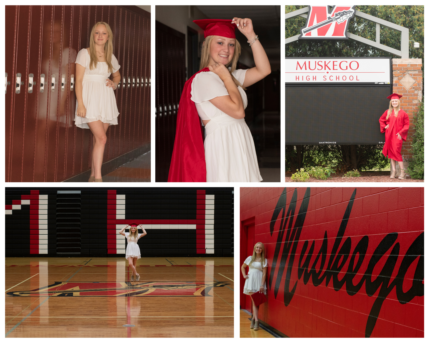 Collection of indoor gymnasium Cap and Gown photos at Muskego high school with Simply Junique.