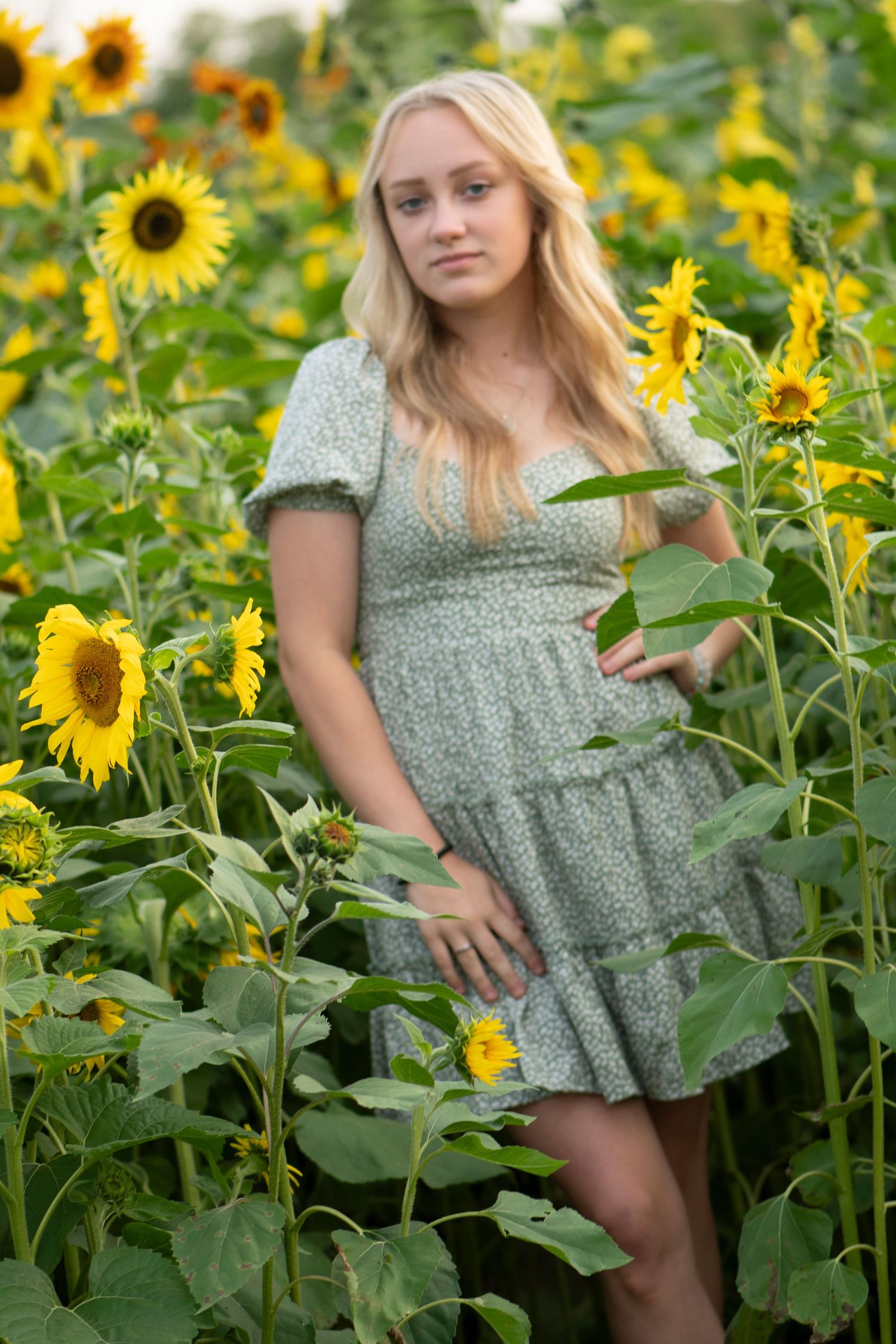 High school senior moment captured  in the sunflowers for a unique Simply Junique portrait session.