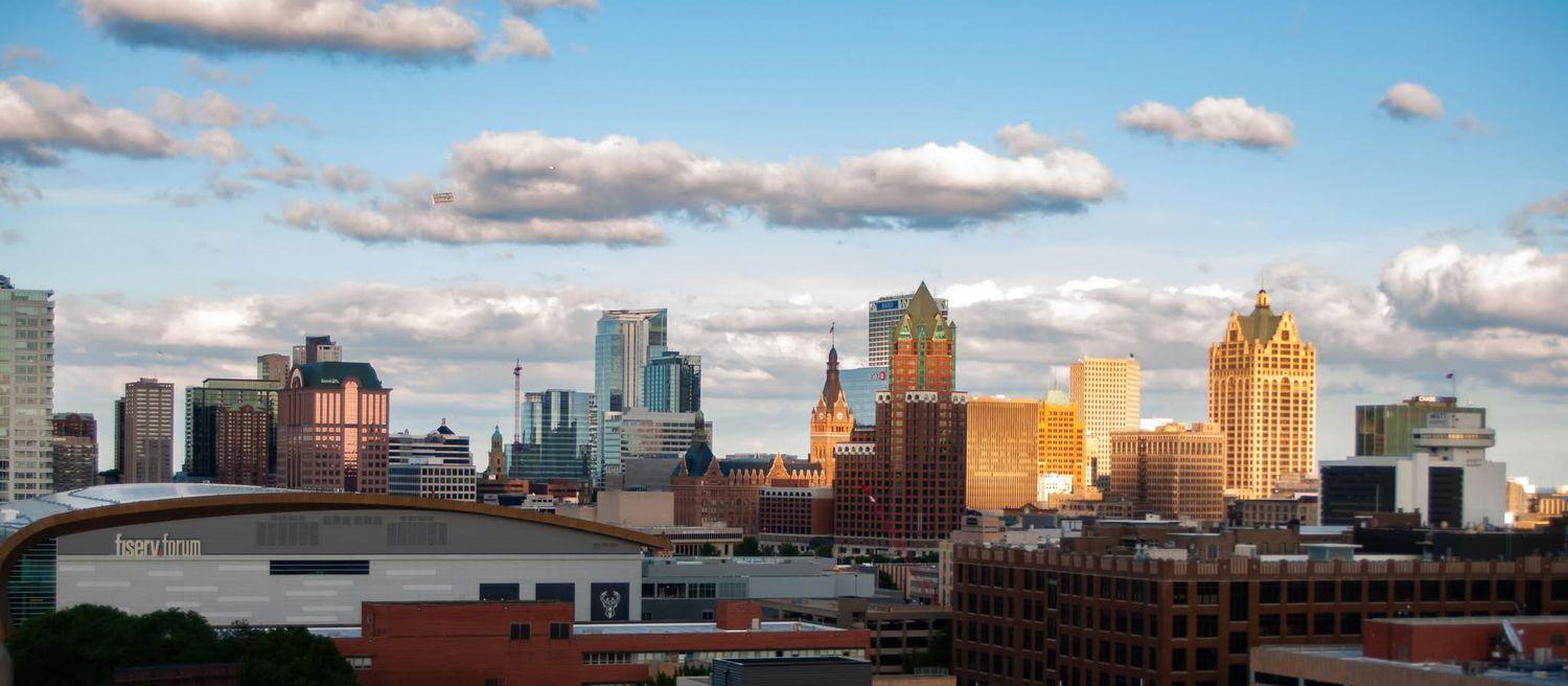 Downtown Milwaukee City Skyline Vew from Pabst Brewery, Simply Junique Senior Portraits.