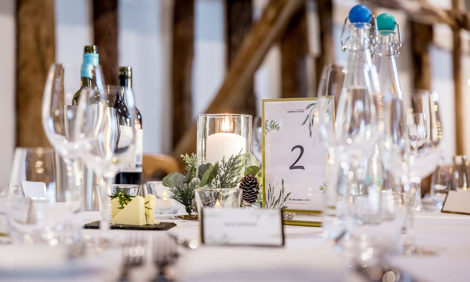 Table set up at Clock Barn for the wedding breakfast