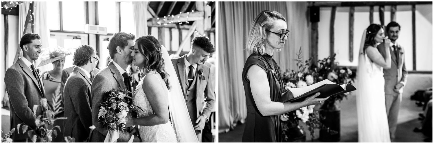 The bride and groom see each other for the first time at the start of the marriage ceremony