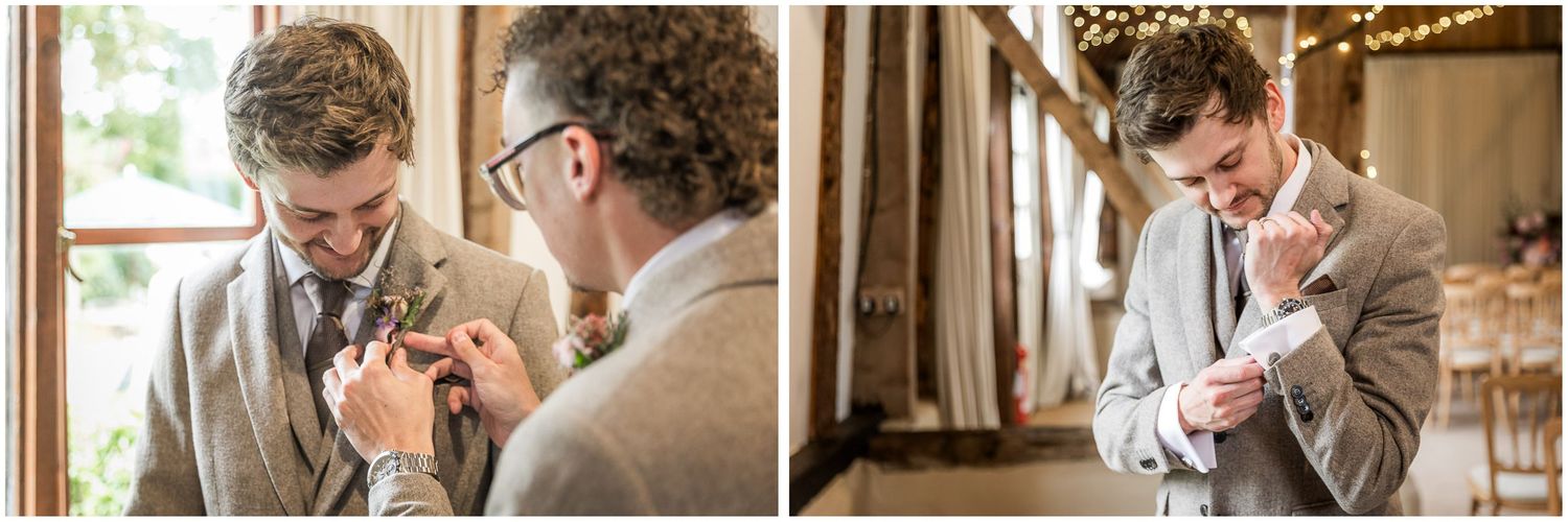 Finishing touches for the groom in the main barn as the wedding ceremony approaches