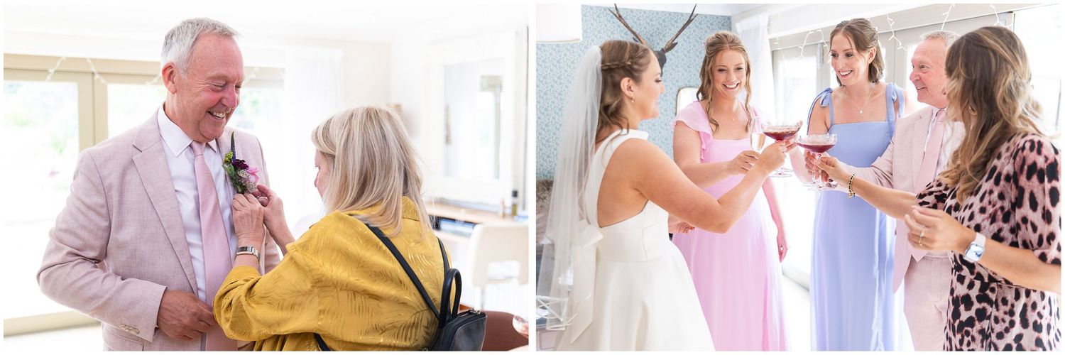 Finishing touches and drinks at the bride's family home before leaving for the wedding cermeony.