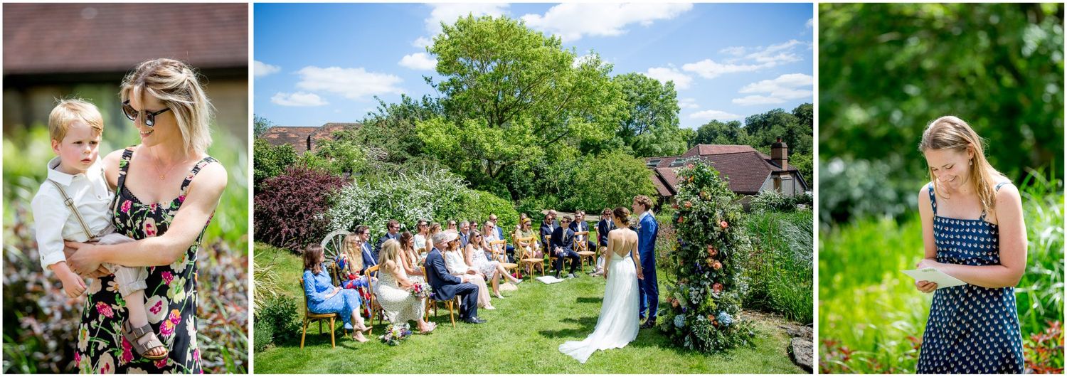 Joyful wedding celebration moments captured across outdoor venue with natural landscapes.