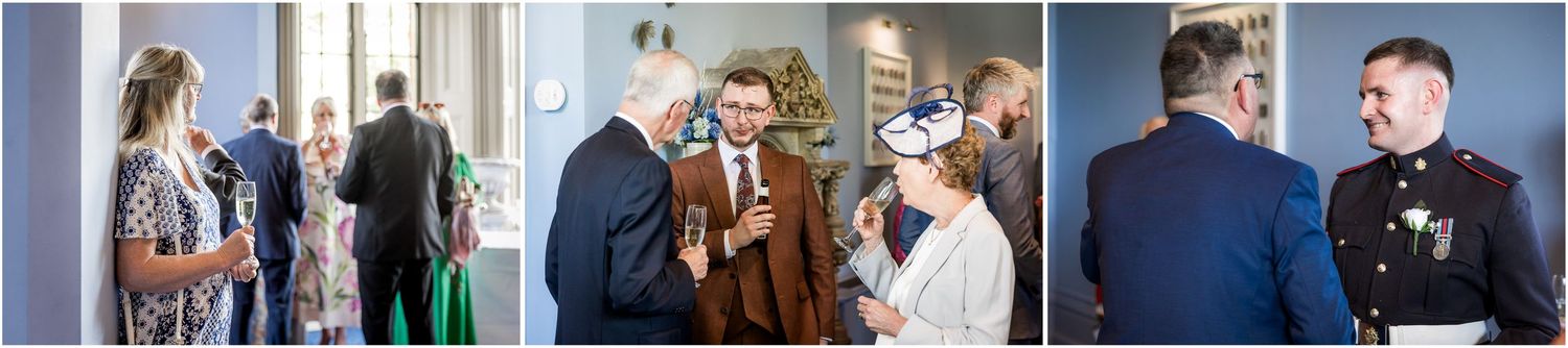 A collage of people enjoying themselves at a formal event with elegant decor and lighting.