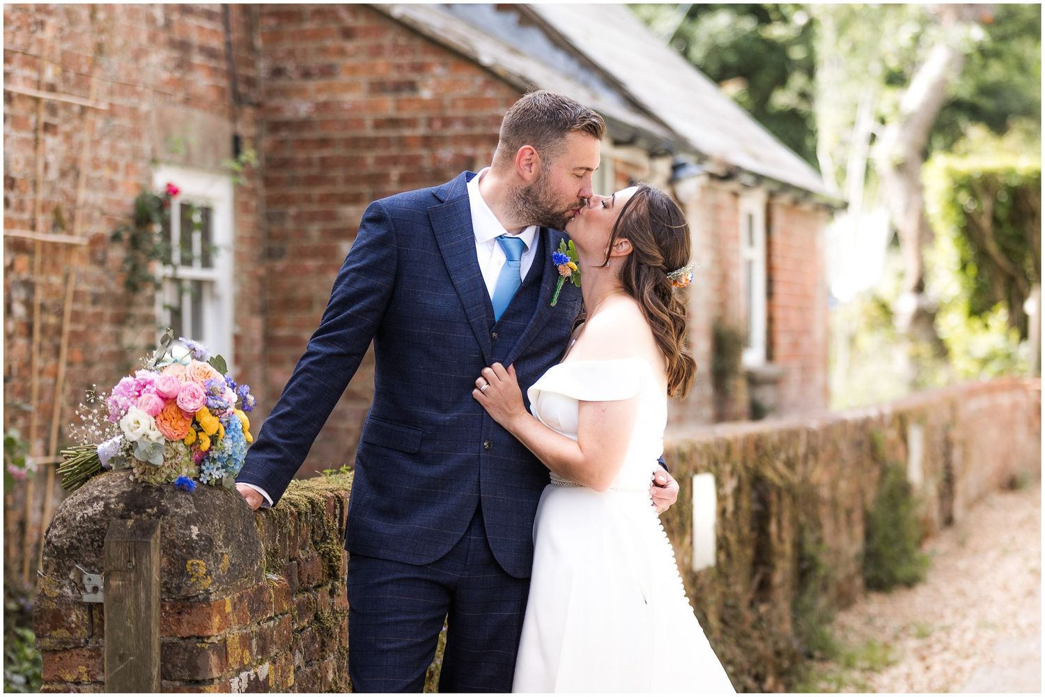 Bride and groom wedding couple portrait at Sopley Mill in Dorset