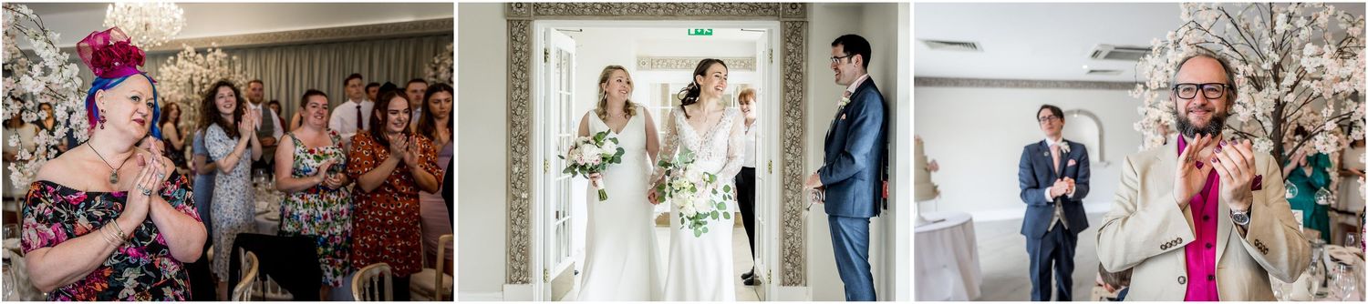 Candid moments from an elegant wedding celebration showing guests enjoying the festivities.