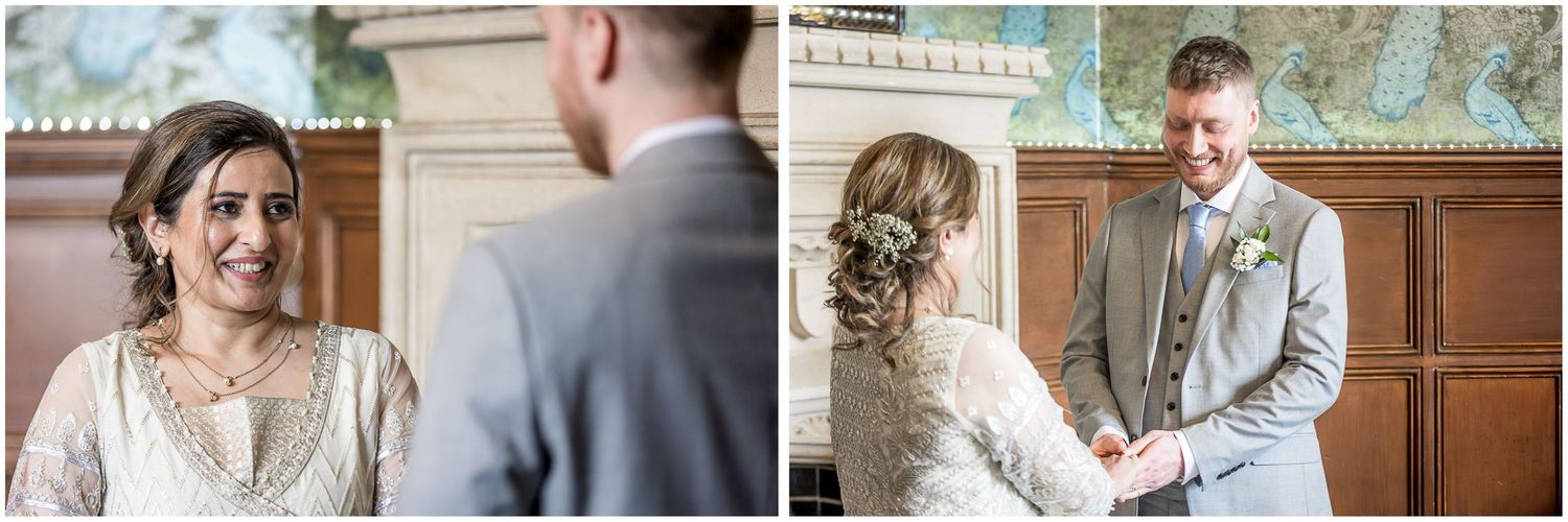Intimate wedding moments photographed in an elegant indoor setting with natural light.