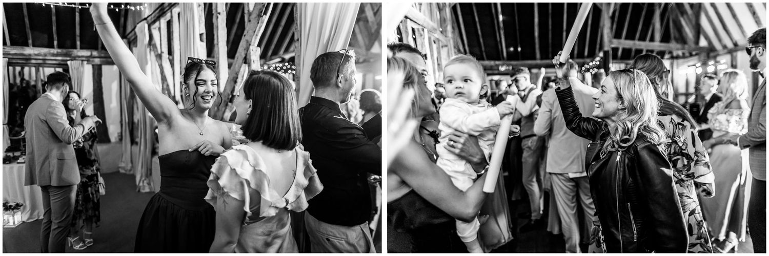 Black and white wedding reception party photography
