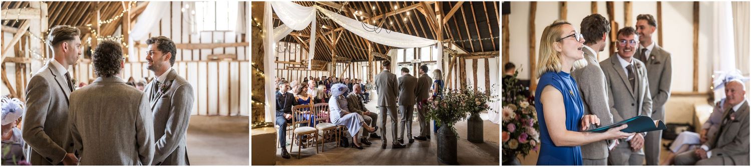 Wedding photography of the groom and groomsmen in position awaiting the start of the marriage ceremony and the bride's arrival