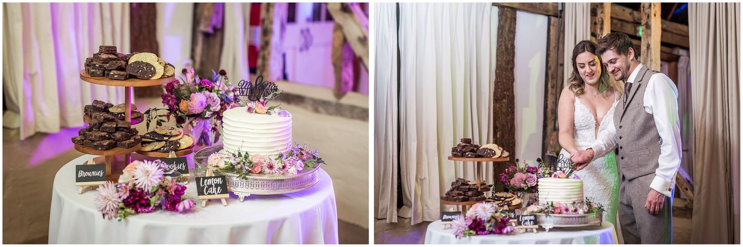 Bride and groom cutting the wedding cake