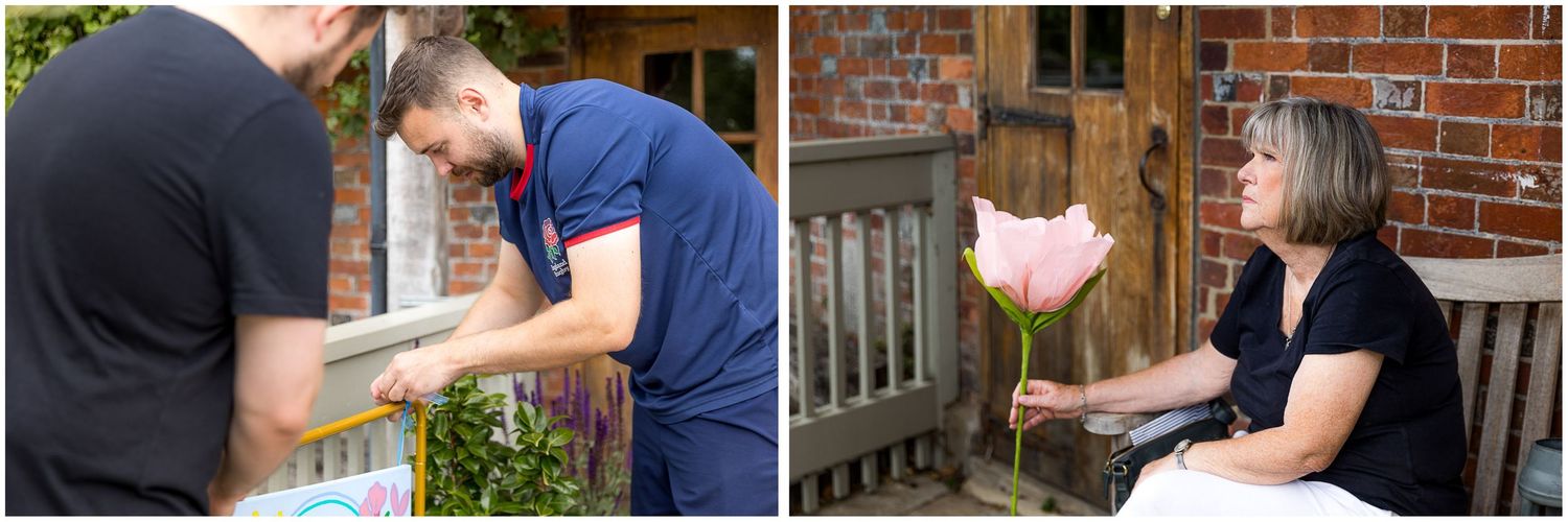The groom helps to prepare the venue on the morning of his wedding at Sopley Mill in the New Forest