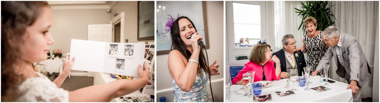 A collection of candid lifestyle photos showing people enjoying meals and social gatherings at dining tables.