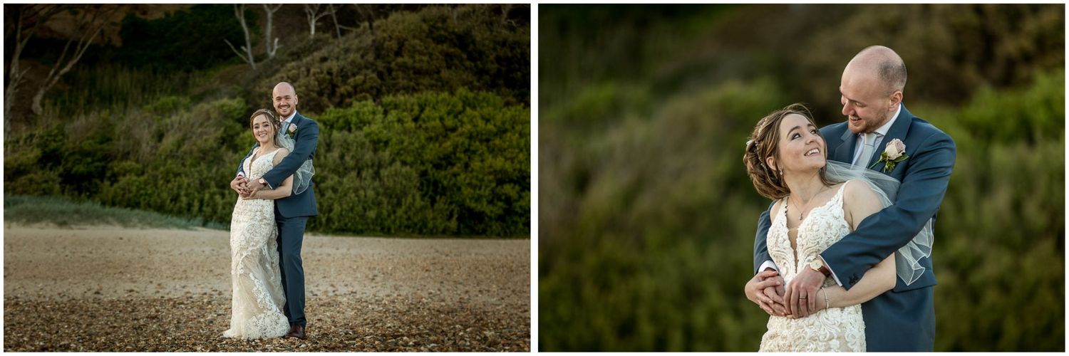 Romantic wedding photography session captured in natural outdoor settings with golden light.
