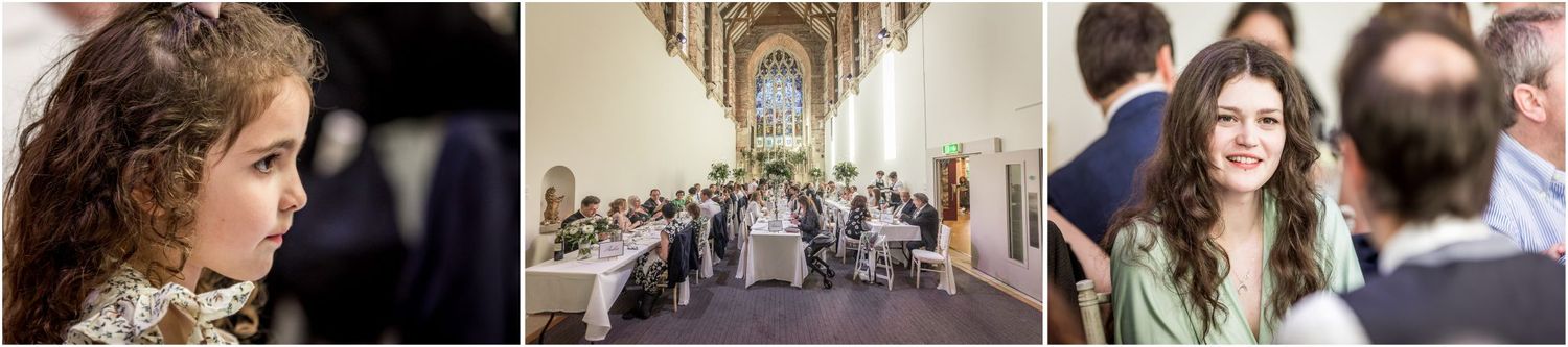 Collection of candid wedding moments showing guests and celebrations.
