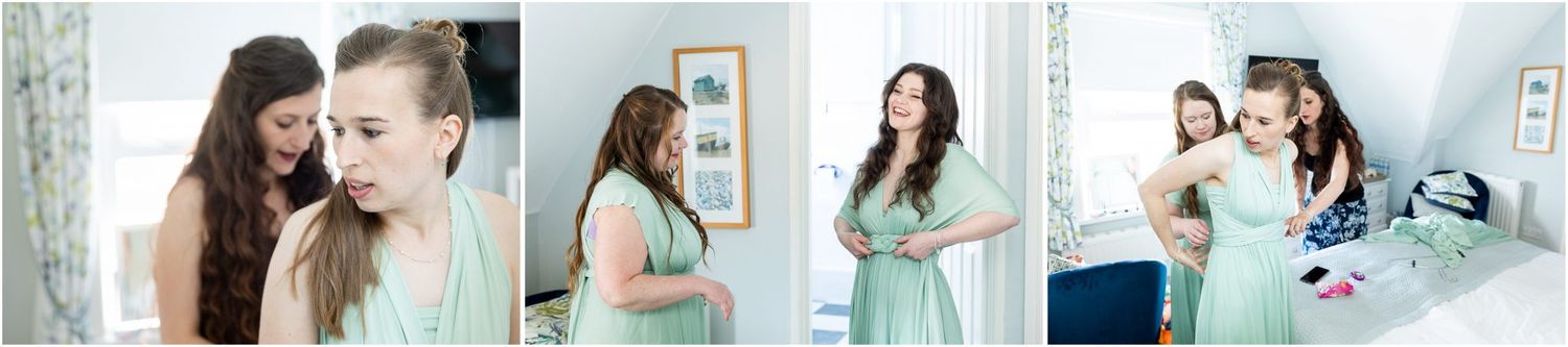 Wedding preparation montage showing bride getting ready in soft natural light.