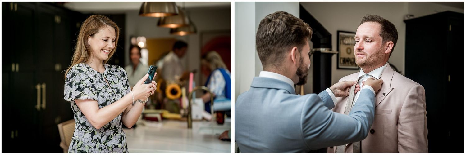Winchester wedding photography candid shots of groomsmen getting ready