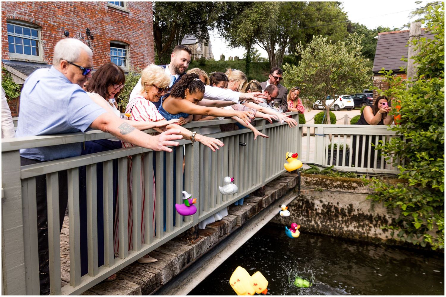 The start of the duck race at Sopley Mill, a popular activity at this unique New Forest wedding venue