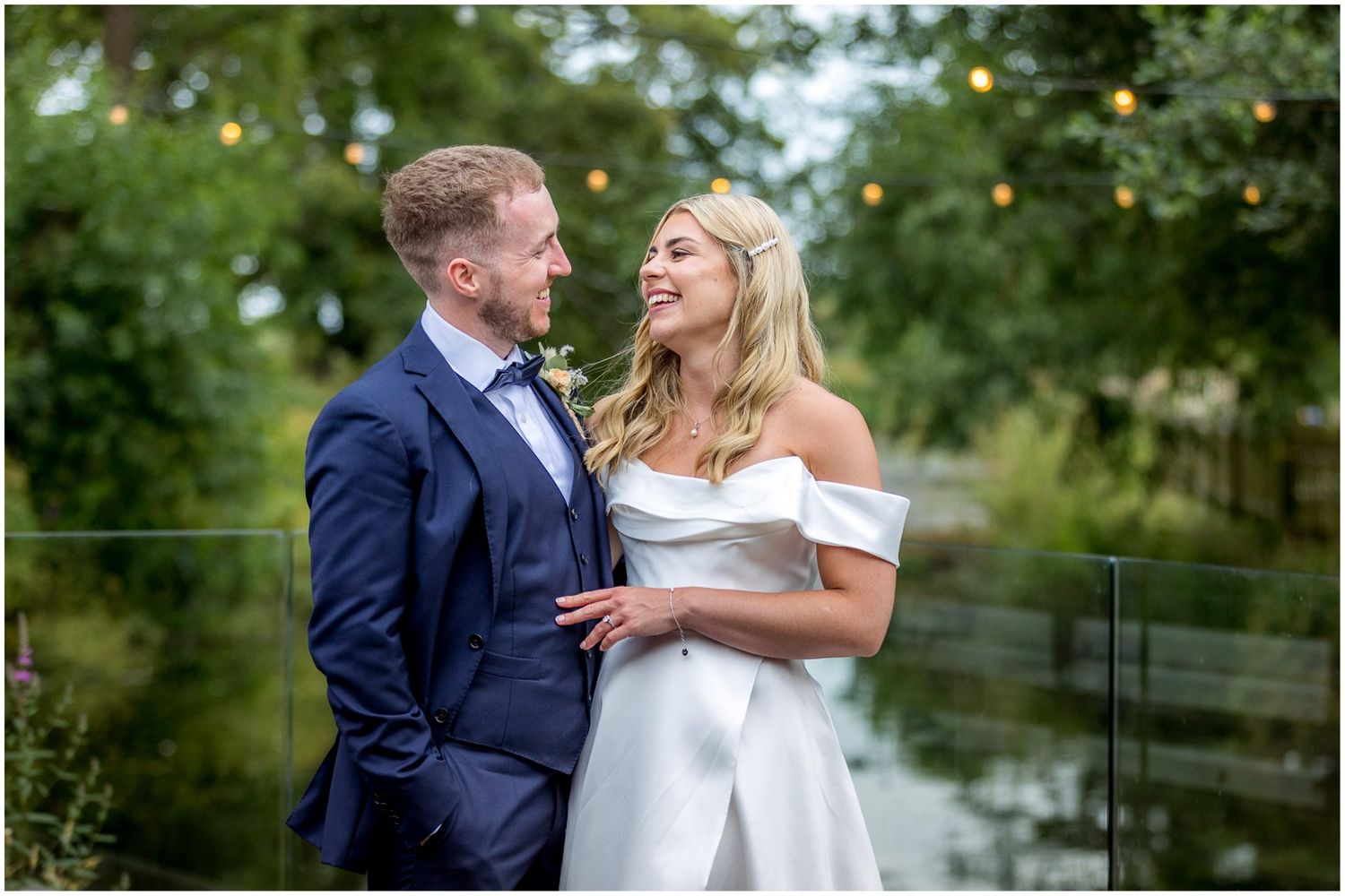 Romantic moments captured against a backdrop of natural greenery.