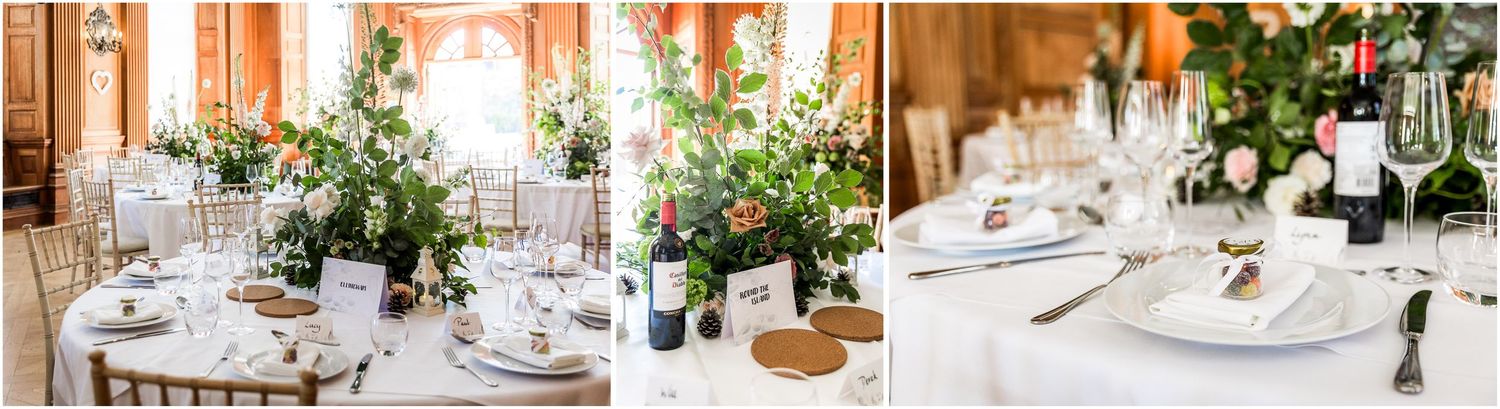 Tables in the dining room at Walhampton School in the New Forest set for a wedding breakfast