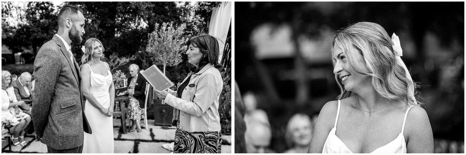 Black and white captures of intimate wedding ceremony moments.