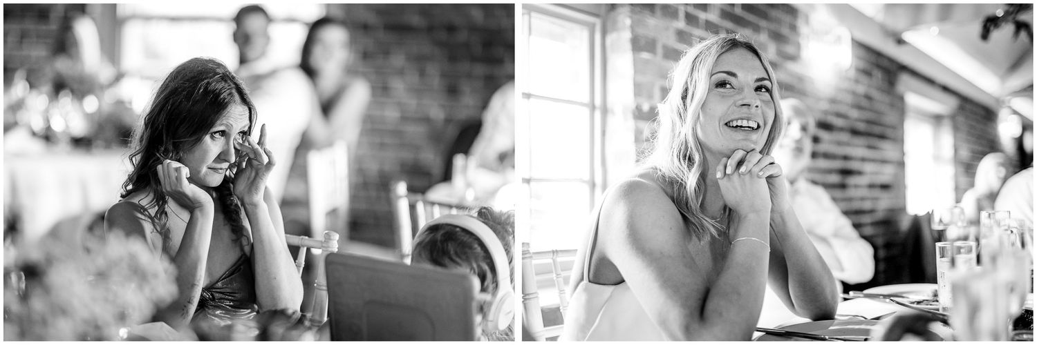 Intimate black and white moments captured during wedding celebration.